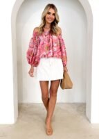 Leni Off Shoulder Top - Pink Paisley