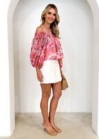 Leni Off Shoulder Top - Pink Paisley