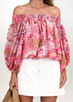 Leni Off Shoulder Top - Pink Paisley