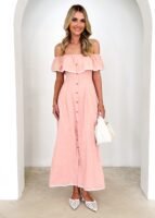 Genesis Off Shoulder Midi Dress - Blush