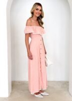 Genesis Off Shoulder Midi Dress - Blush