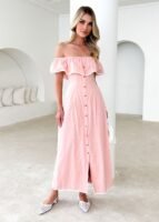 Genesis Off Shoulder Midi Dress - Blush