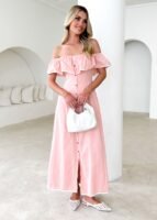 Genesis Off Shoulder Midi Dress - Blush