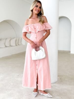 Genesis Off Shoulder Midi Dress - Blush