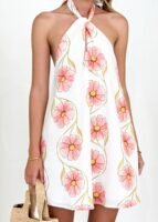 Maca Halter Dress - Coral Flowers